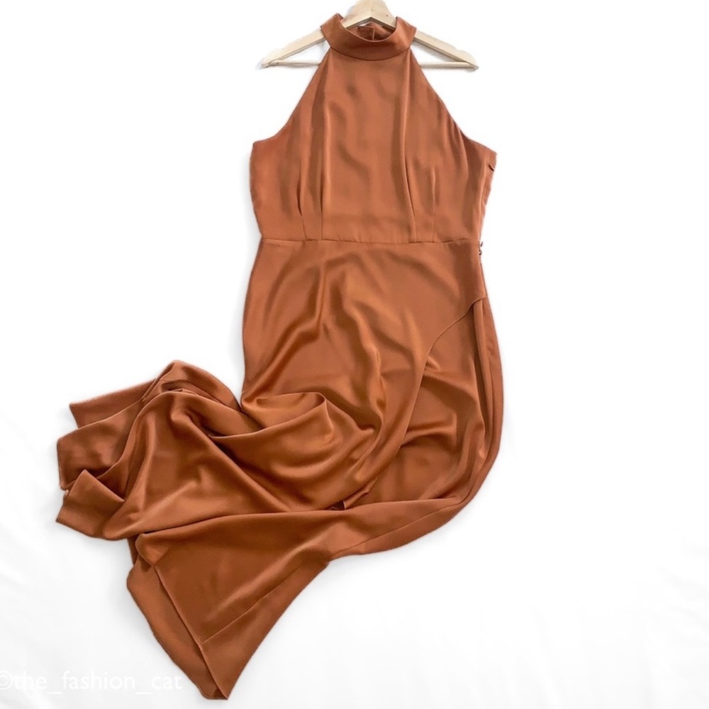 Wayf cora mock neck dress in copper